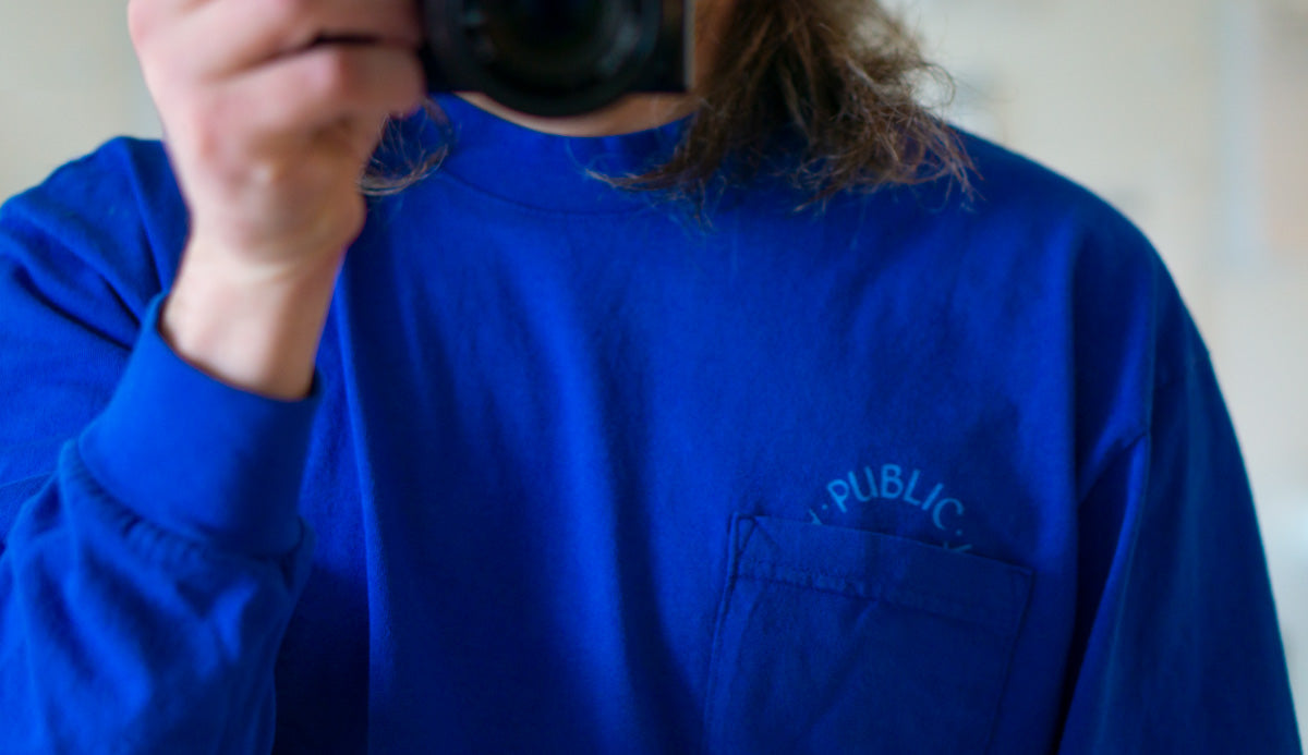 Public Announcement “Public/Private” Blue-on-blue Pocket LS