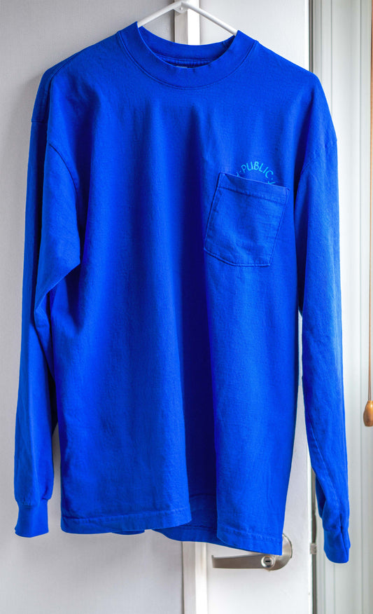 Public Announcement “Public/Private” Blue-on-blue Pocket LS